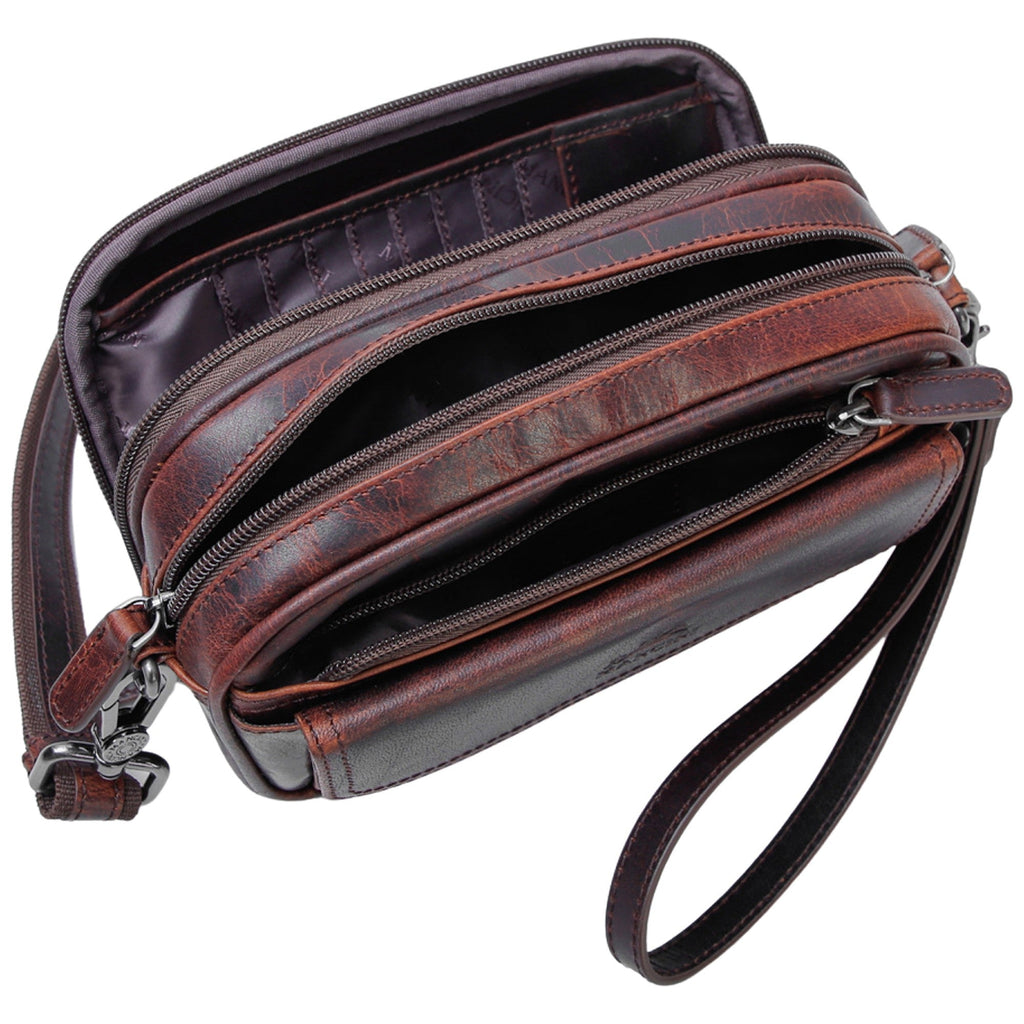 Mancini Buffalo leather Unisex Bag with Zippered Organizer Pocket Mancini