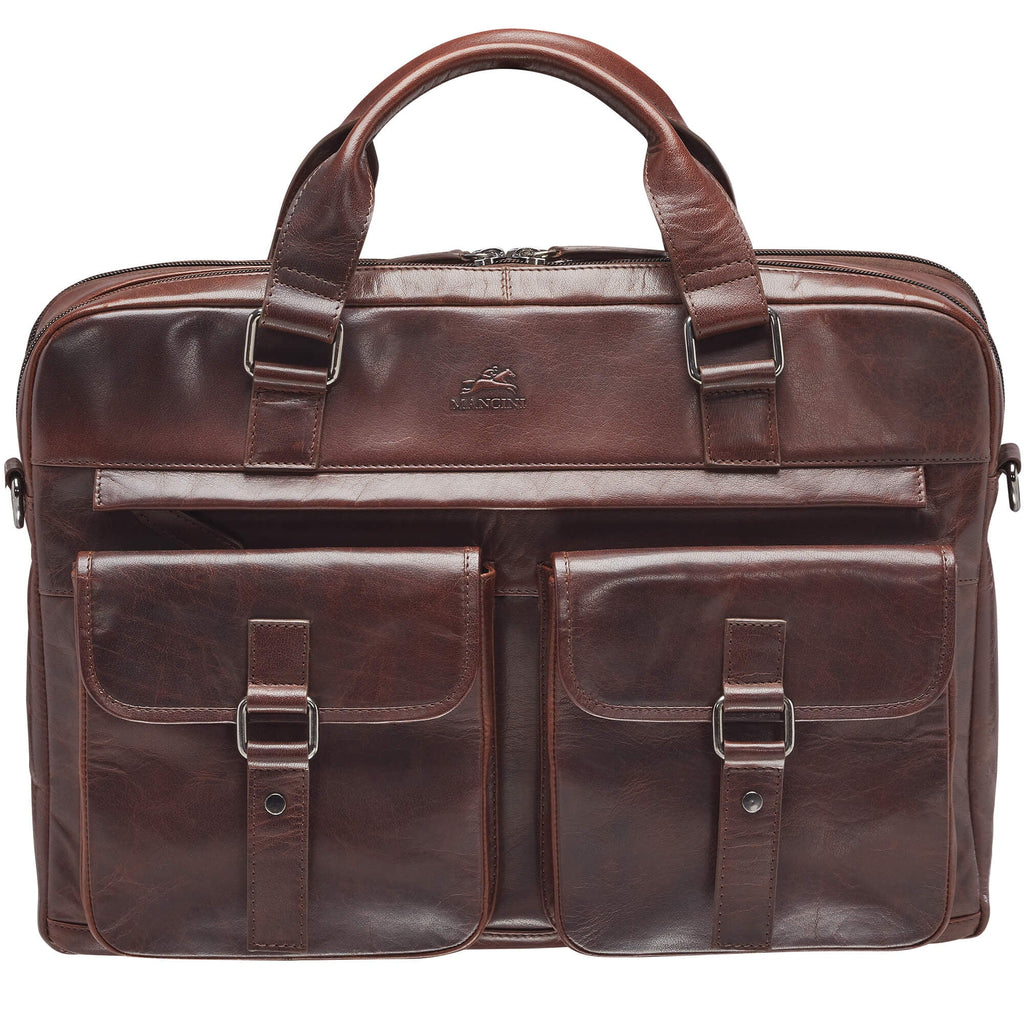 Mancini Buffalo Leather Briefcase with Dual Compartments for 15.6” Laptop Mancini