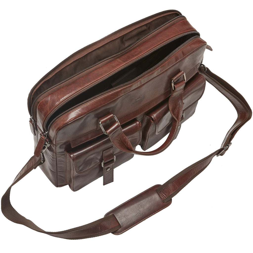 Mancini Buffalo Leather Briefcase with Dual Compartments for 15.6” Laptop Mancini