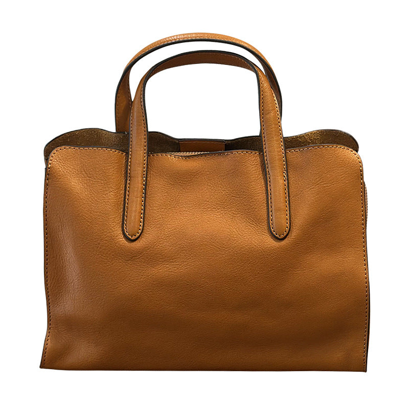 Womens Casual All-Match Tote Bag Made From Full-Grain Cowhide Leather Social Buzz eSIMs