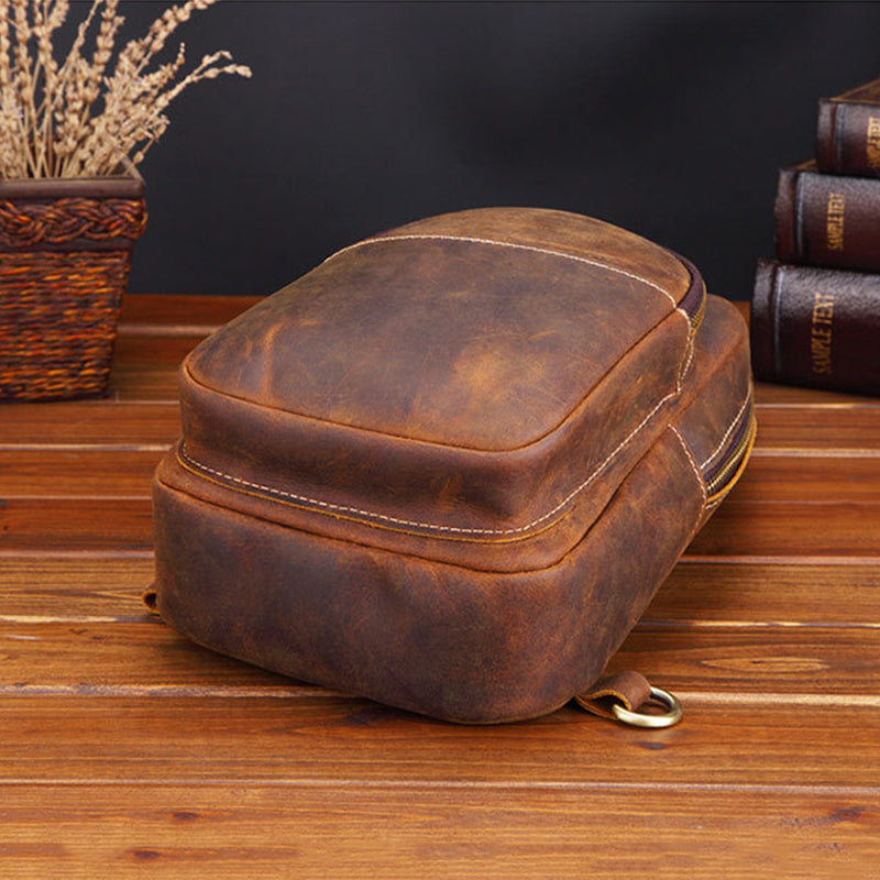 Crazy Horse Leather Chest Pack Handmade Chest Bag Casual Shoulder Messenger Bag RockCow Leather Studio