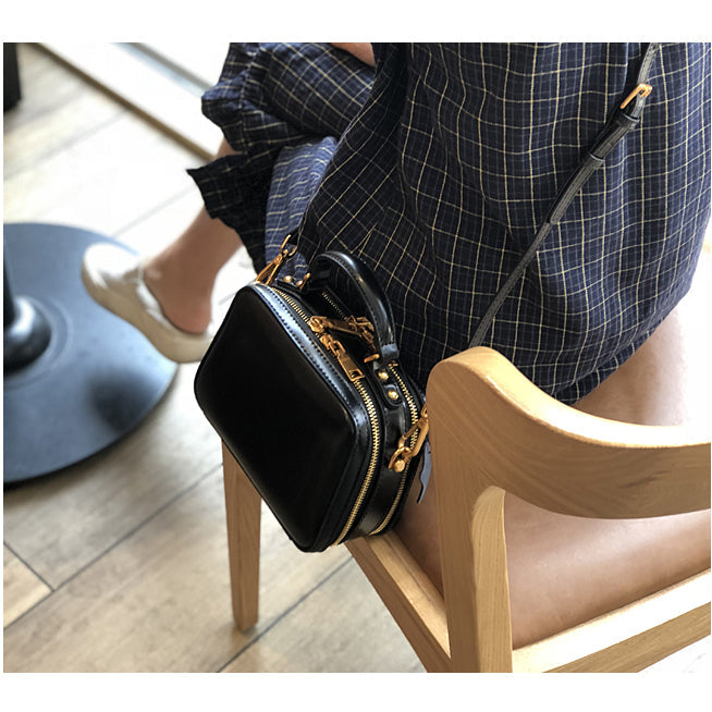 Women's Small Leather Box Bag Crossbody Clutch, Retro handmade leather crossbody bag square bag RockCow Leather Studio