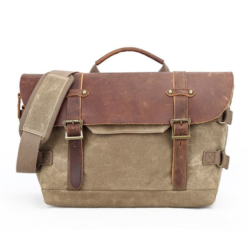 Waterproof Canvas DSLR Camera Bag Canvas Shoulder Camera Bag Messenger Bag QSM3032 RockCow Leather Studio