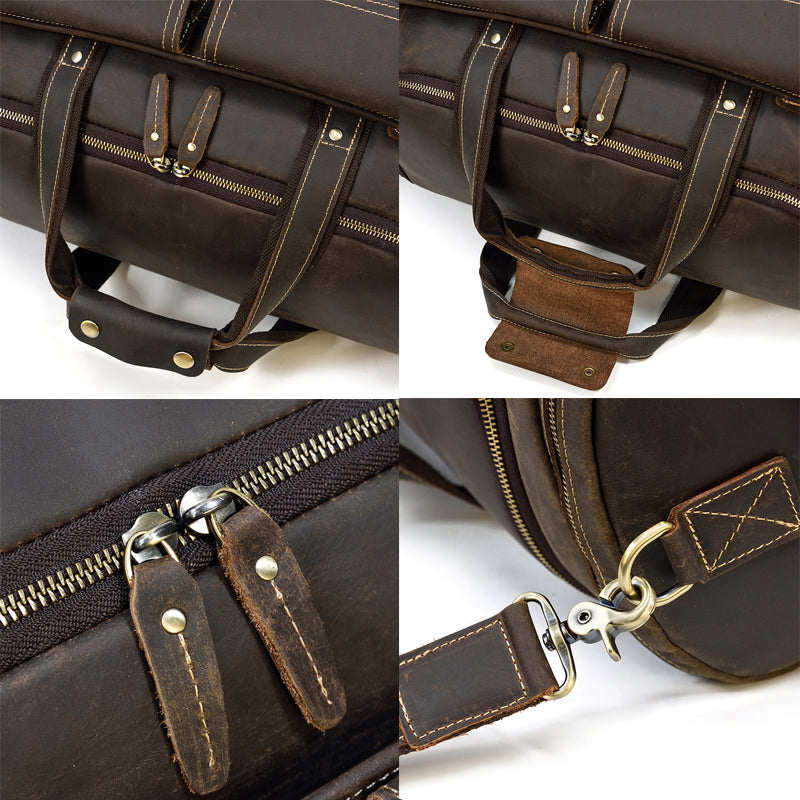 Crazy Horse Leather Duffle Bag Retro Large Capacity Tote Travel Bag Mens Weekender Overnight Bag RockCow Leather Studio