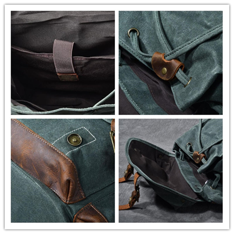 Waxed Canvas With Leather Backpack Vintage Large Capacity Backpack Travel Backpack RockCow Leather Studio