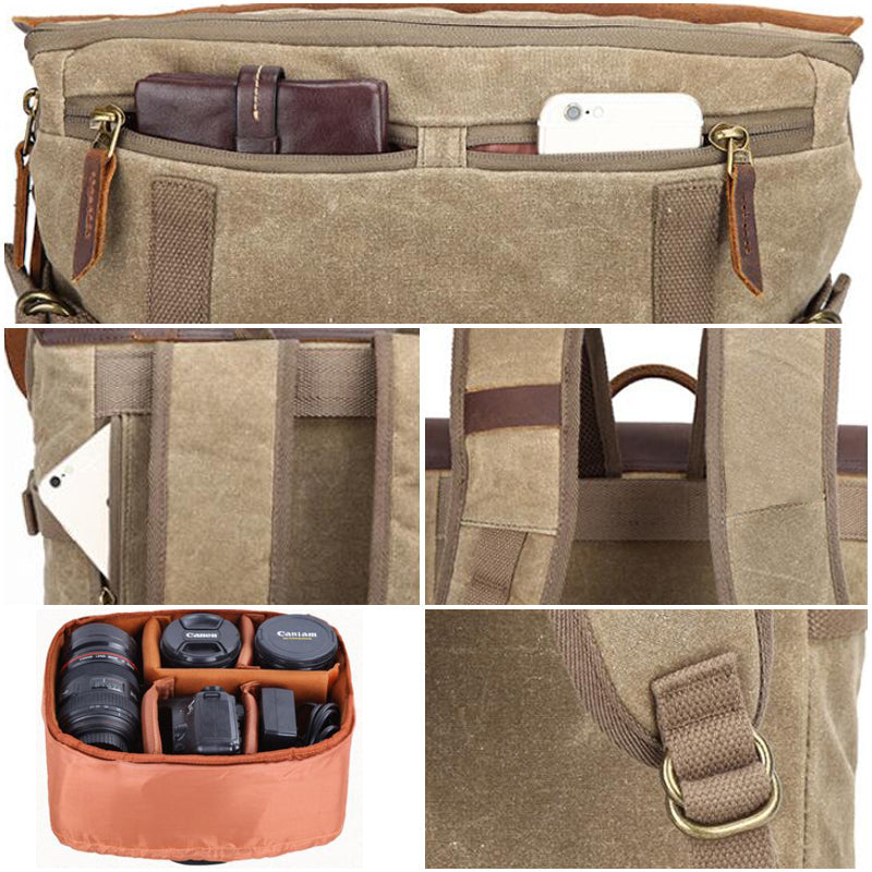 DSLR Camera Backpack Waxed Canvas Camera Backpack Waterproof Backpack RockCow Leather Studio