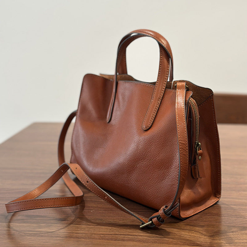 Womens Casual All-Match Tote Bag Made From Full-Grain Cowhide Leather Social Buzz eSIMs