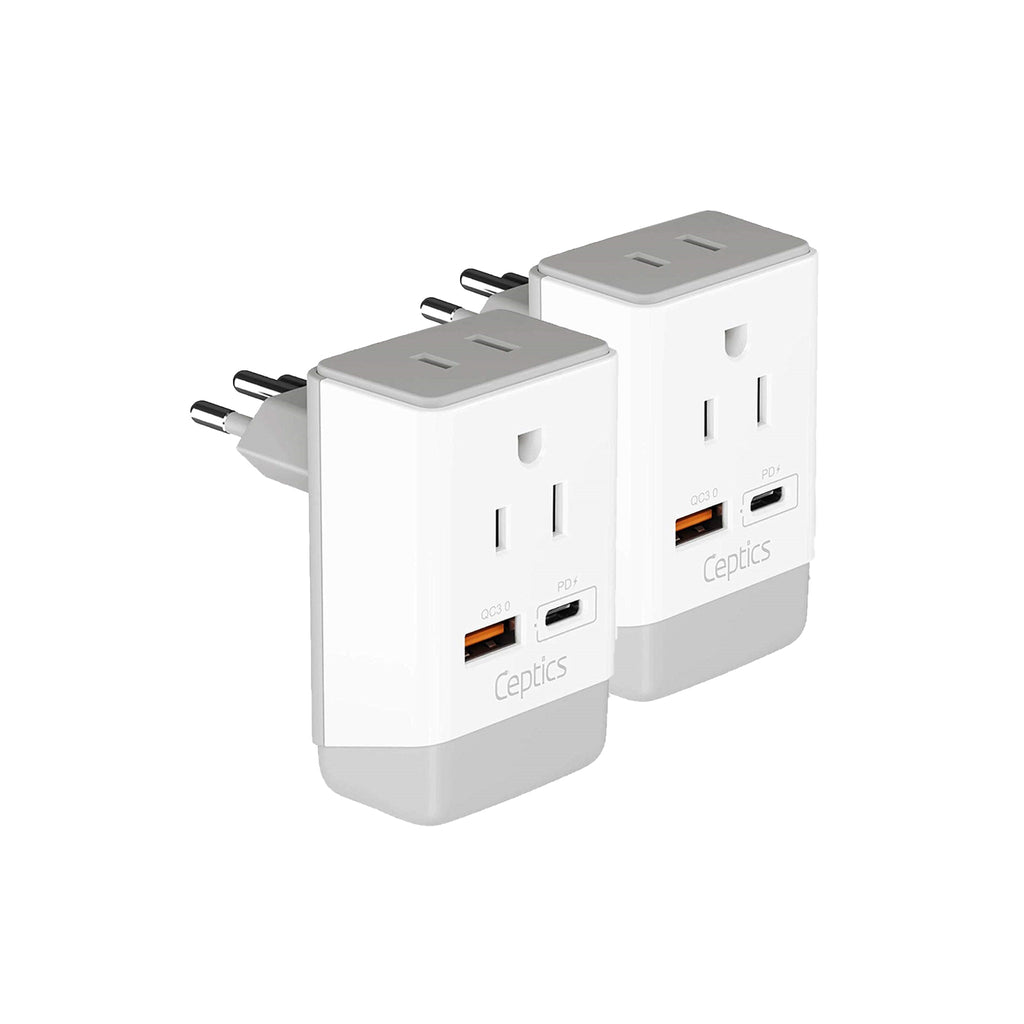 Brazil Travel Adapter | Type N - USB-A & USB-C Ports + 2 USA Outlet (AP-11C) Ceptics
