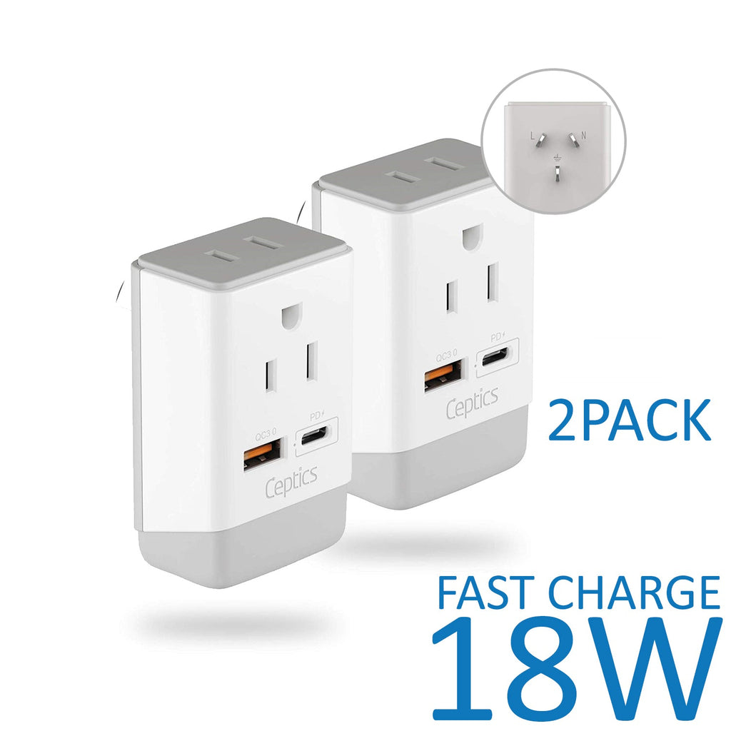 Australia, China Travel Adapter | Type I - USB-A & USB-C Ports + 2 USA Outlet (AP-16) Ceptics