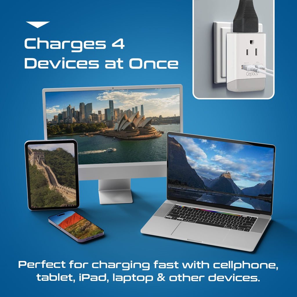 Australia, China Travel Adapter | Type I - USB-A & USB-C Ports + 2 USA Outlet (AP-16) Ceptics
