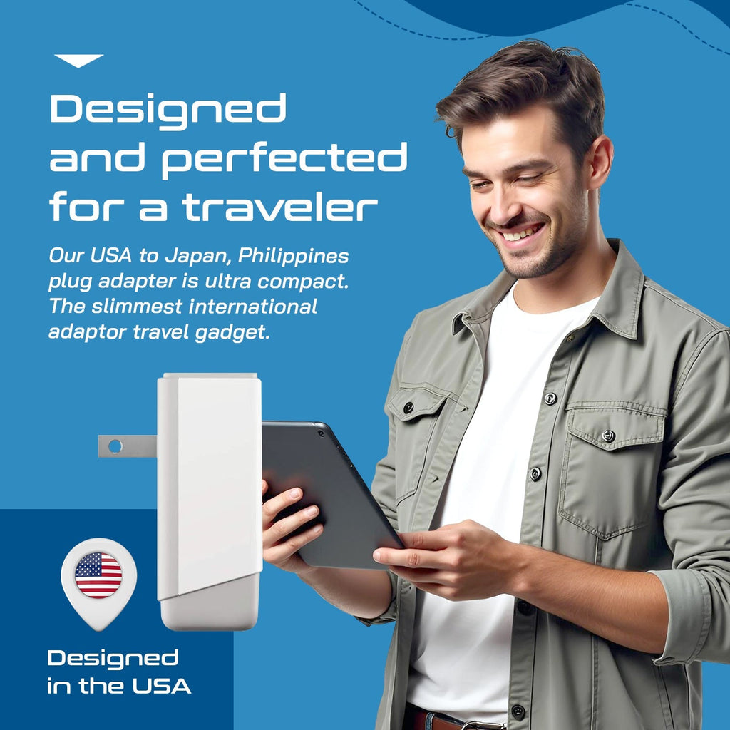 Japan, Philippines Travel Adapter | Type A - USB-A & USB-C Ports + 2 USA Outlet (AP-6) Ceptics