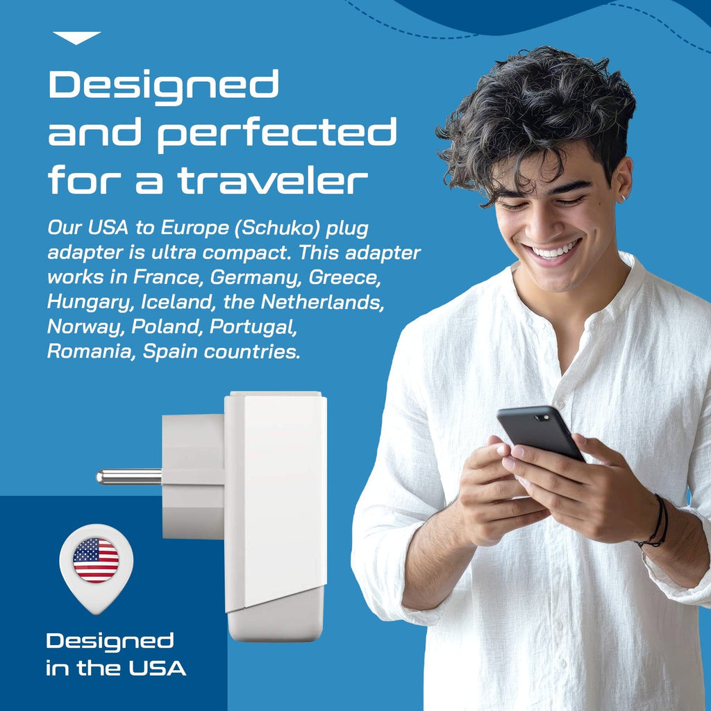 Europe (Schuko) Travel Adapter | Type E/F - USB-A & USB-C Ports + 2 USA Outlet (AP-9) Ceptics