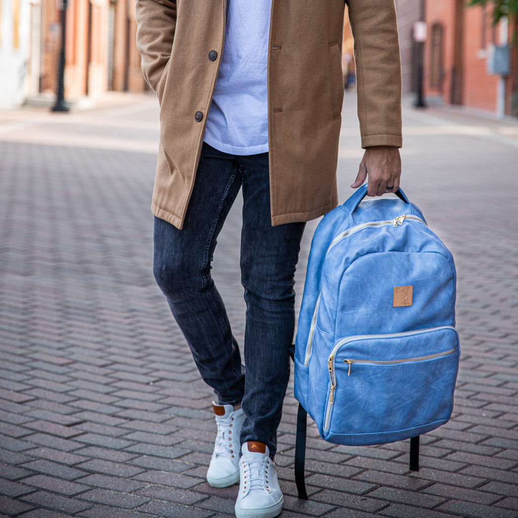 Baby Blue Leather Commuter Bag Sole Premise