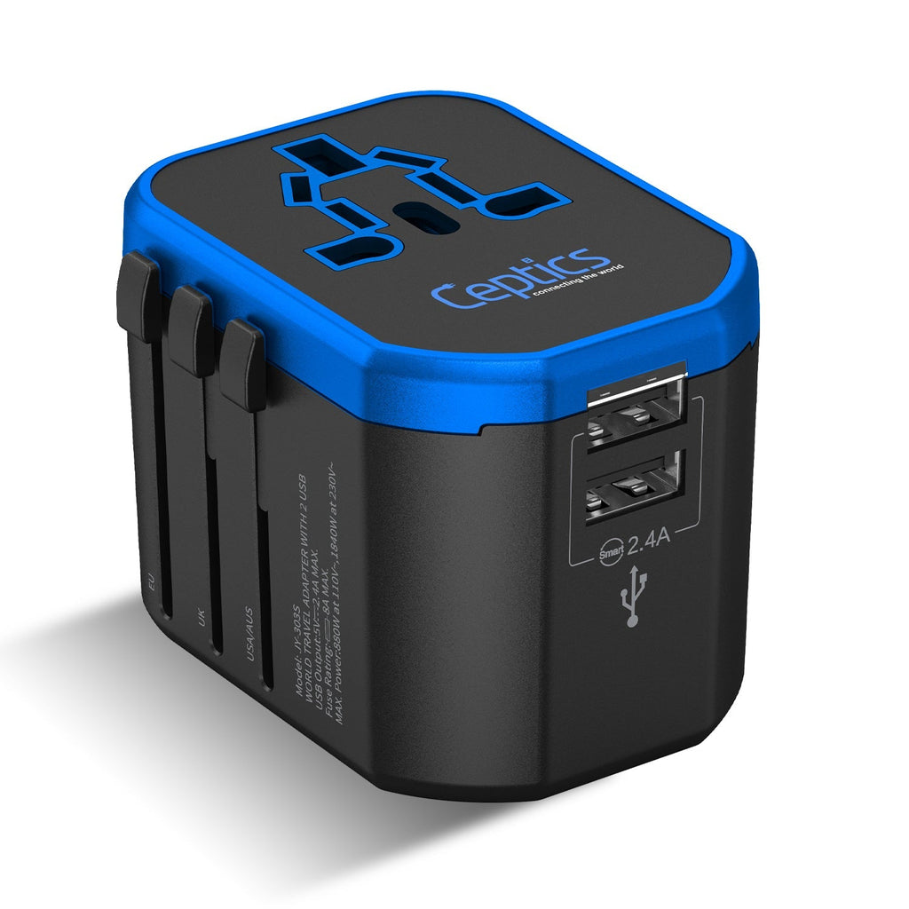 All-In-One International Travel Plug Adapter - 2 USB Ports (UP-8KU) Ceptics