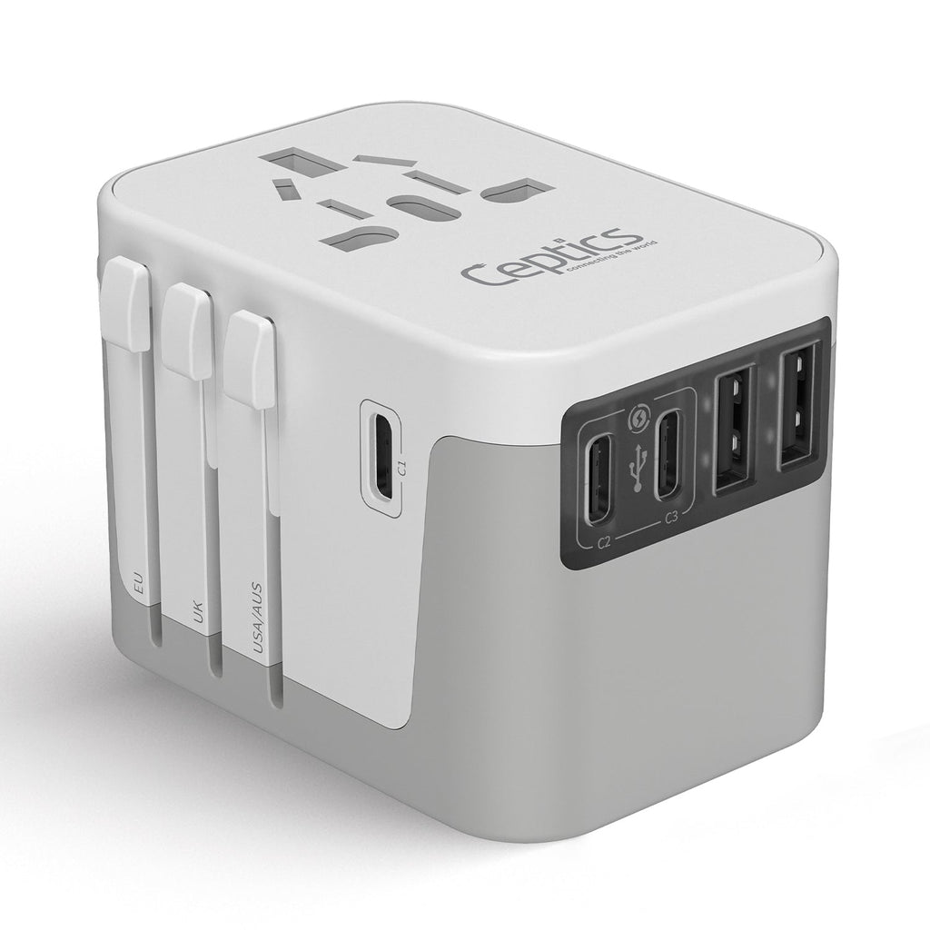 30W 6 in 1 Universal Travel Adapter - 2 USB-A + 3 USB-C - Max. 30W (6A) - White (UP-30KU-WH) Ceptics