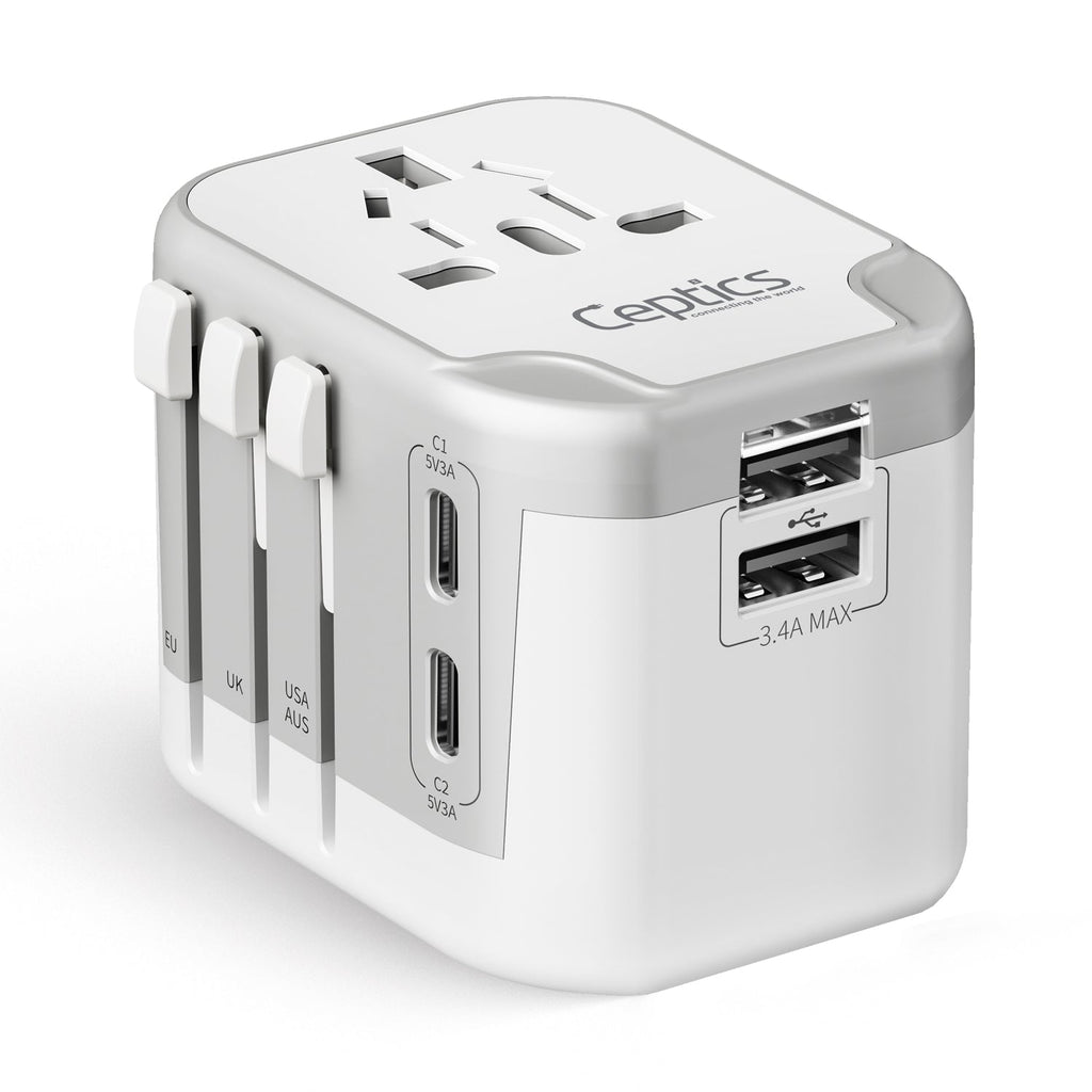 5 in 1 Universal Travel Adapter - 2 USB-A + USB-C - Max. 17W (3.4A) - White (UP-16KU-WH) Ceptics