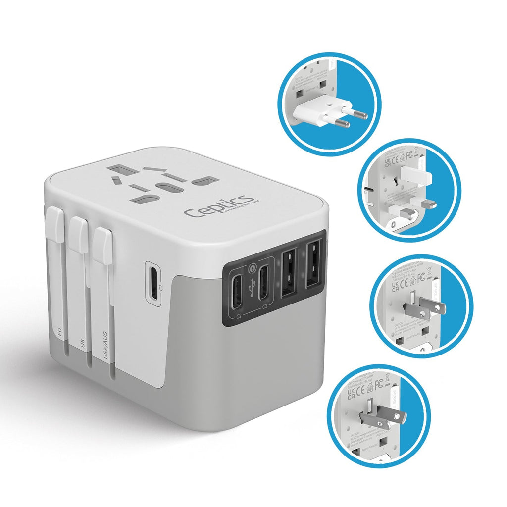 30W 6 in 1 Universal Travel Adapter - 2 USB-A + 3 USB-C - Max. 30W (6A) - White (UP-30KU-WH) Ceptics