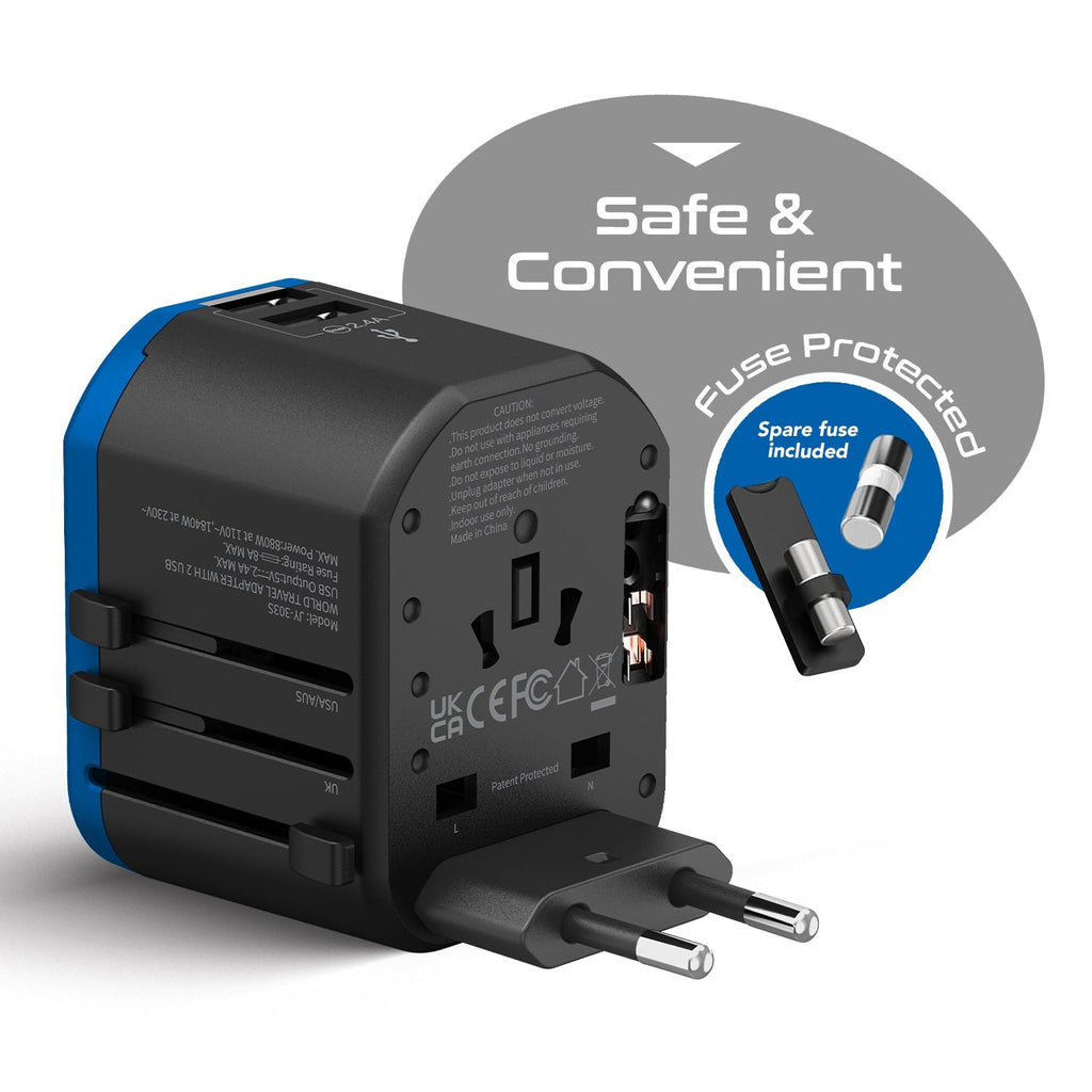 All-In-One International Travel Plug Adapter - 2 USB Ports (UP-8KU) Ceptics