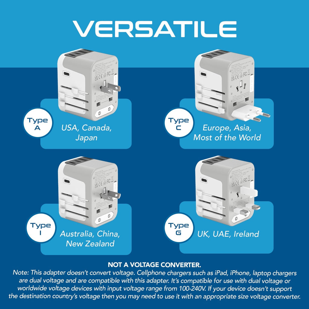 30W 6 in 1 Universal Travel Adapter - 2 USB-A + 3 USB-C - Max. 30W (6A) - White (UP-30KU-WH) Ceptics
