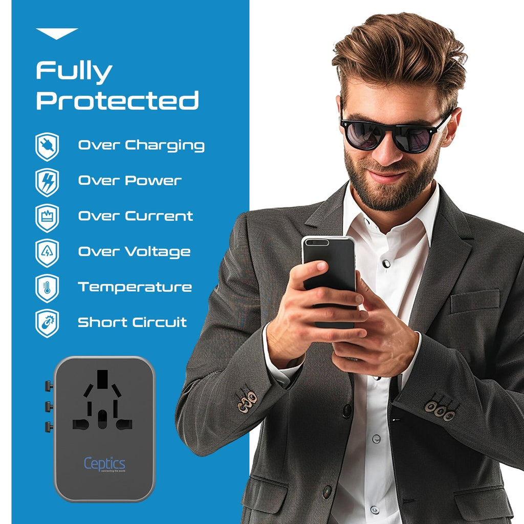 30W 6 in 1 Universal Travel Adapter - 2 USB-A + 3 USB-C - Max. 30W (6A) (UP-30KU-BL) Ceptics