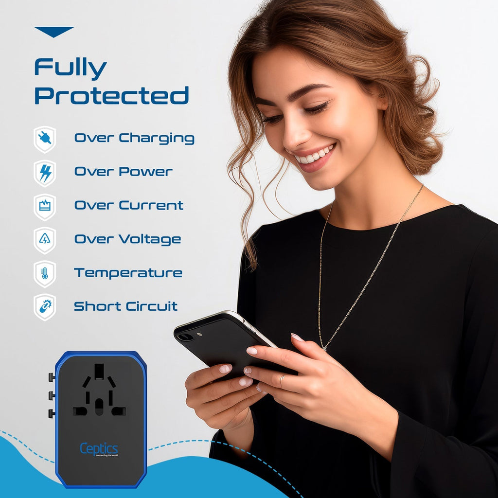 70W International Travel Plug Adapter - 2 USB-C + 1 GaN 3.0 (USB-C) & 2 USB ports (UP-70KU) Ceptics