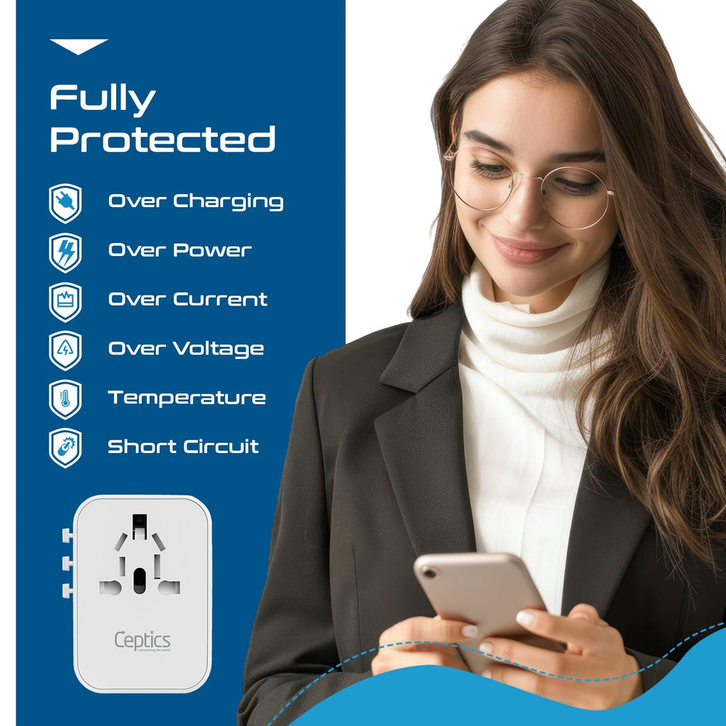 30W 6 in 1 Universal Travel Adapter - 2 USB-A + 3 USB-C - Max. 30W (6A) - White (UP-30KU-WH) Ceptics