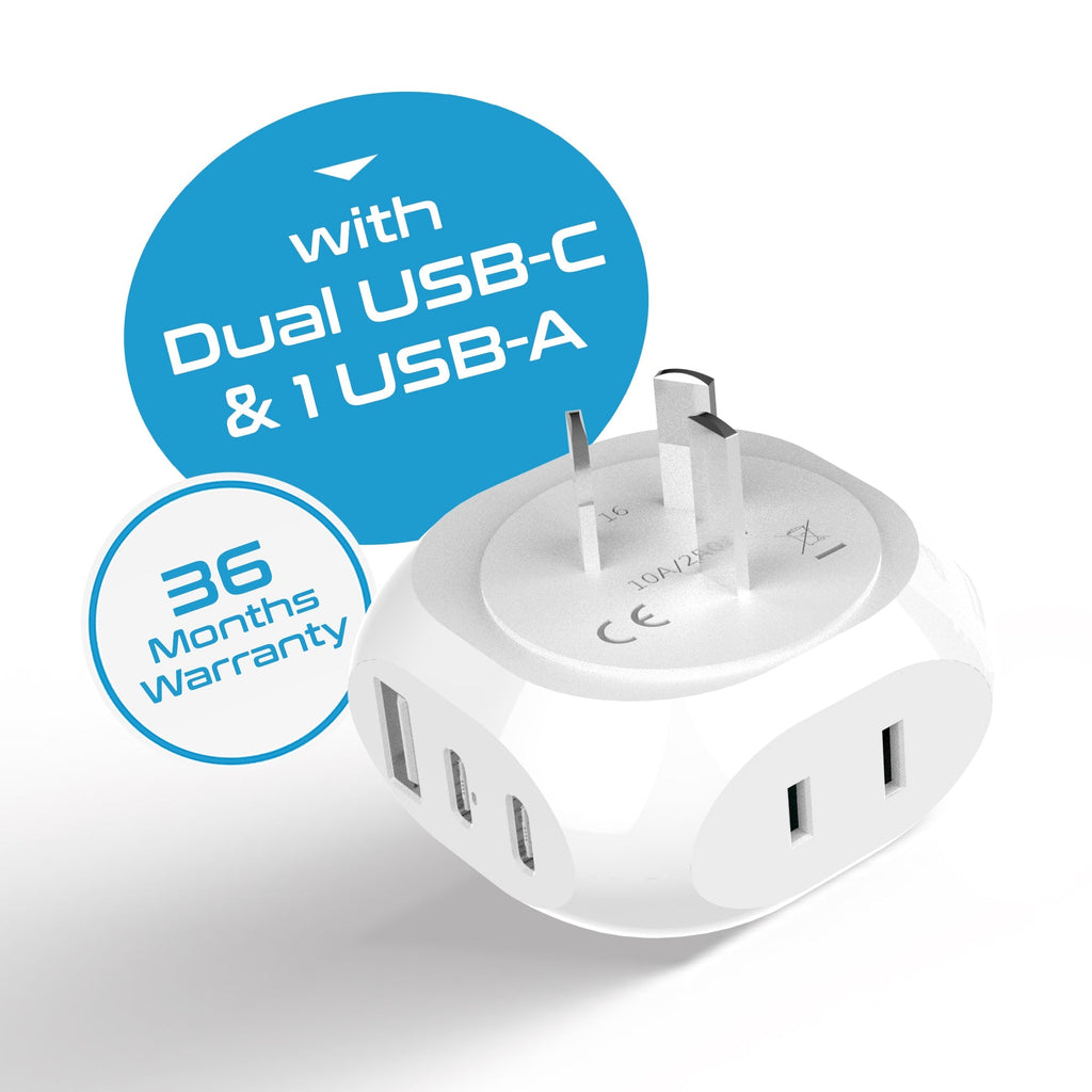 Australia, New Zealand, China Travel Plug Adapter - Type I - 5 in 1 - Ultra Compact (PTU-16) Ceptics