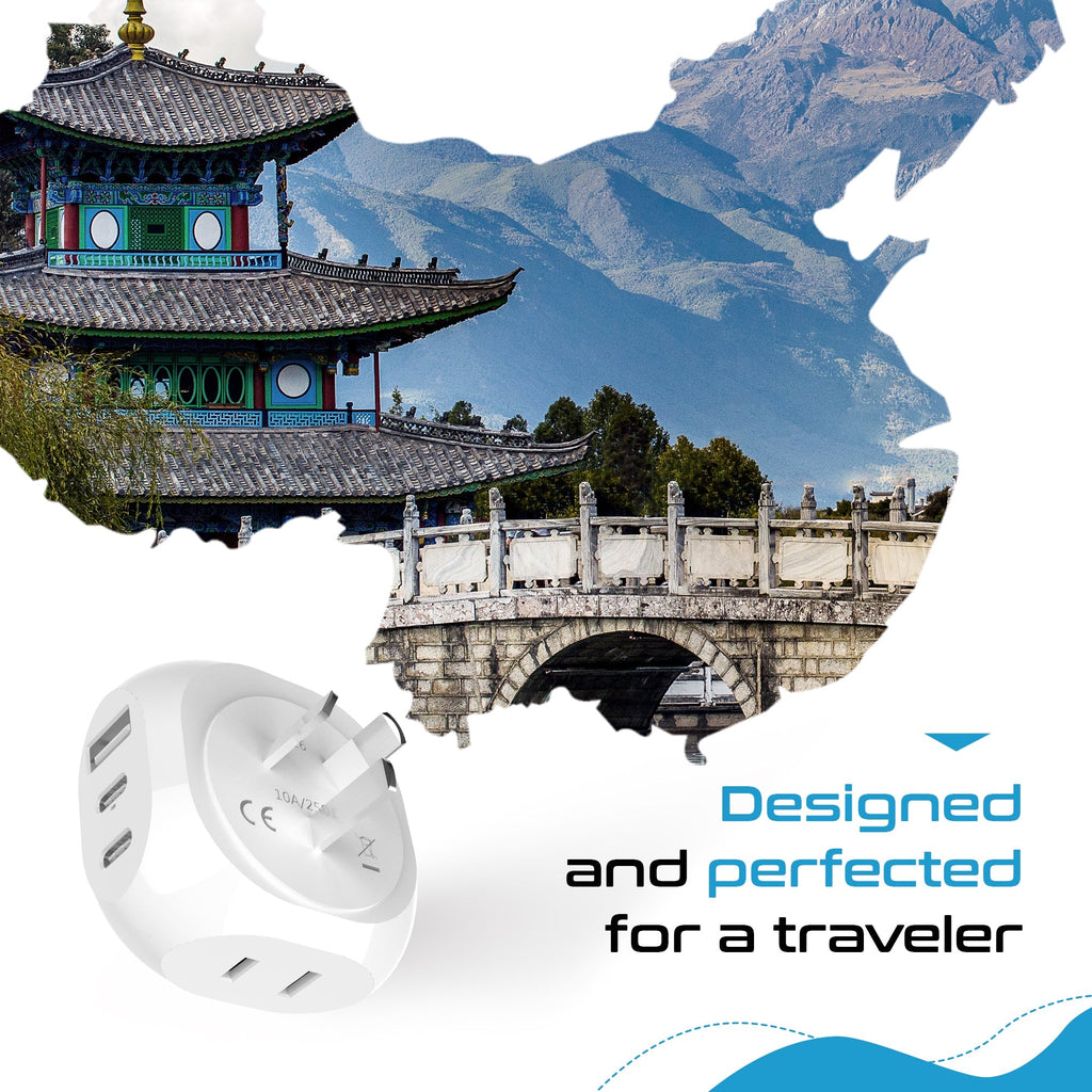 Australia, New Zealand, China Travel Plug Adapter - Type I - 5 in 1 - Ultra Compact (PTU-16) Ceptics