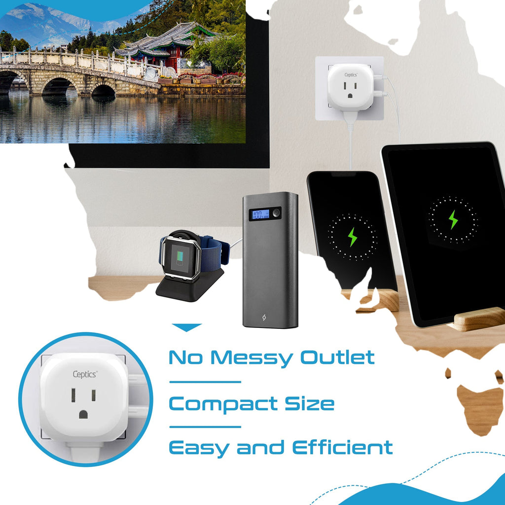 Australia, New Zealand, China Travel Plug Adapter - Type I - 5 in 1 - Ultra Compact (PTU-16) Ceptics
