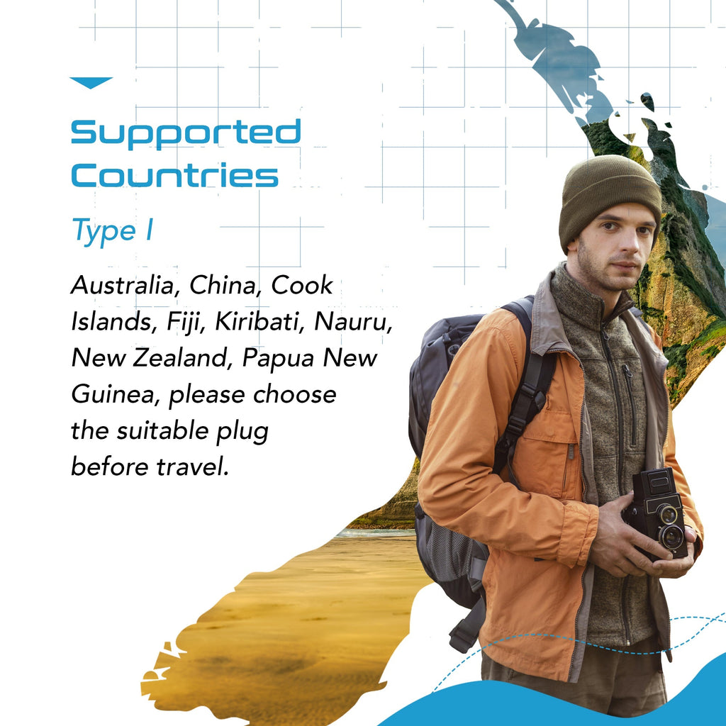 Australia, New Zealand, China Travel Plug Adapter - Type I - 5 in 1 - Ultra Compact (PTU-16) Ceptics