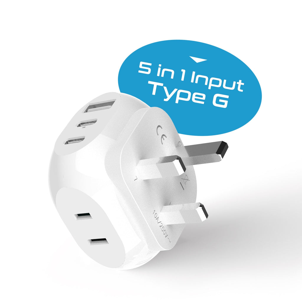UK, England Travel Adapter Plug - Type G - 5 in 1 - Ultra Compact (PTU-7) Ceptics