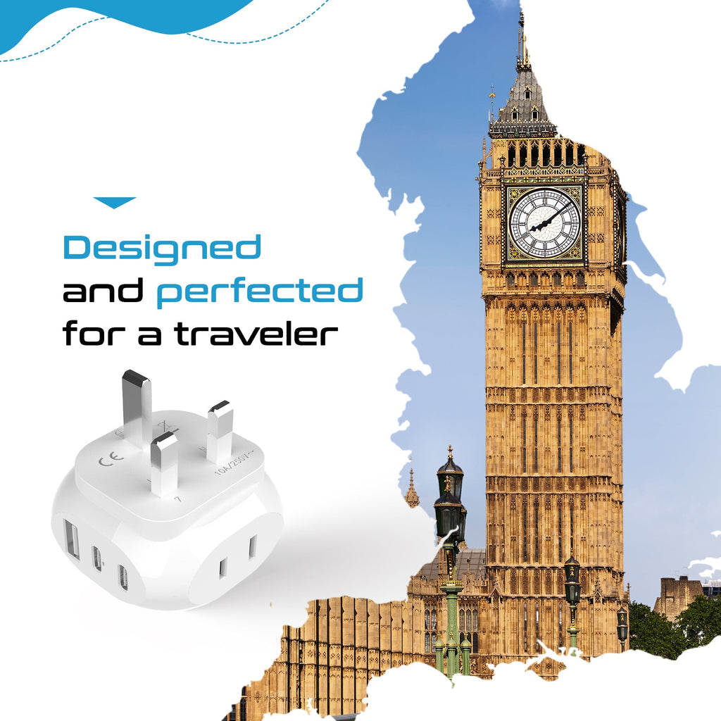 UK, England Travel Adapter Plug - Type G - 5 in 1 - Ultra Compact (PTU-7) Ceptics