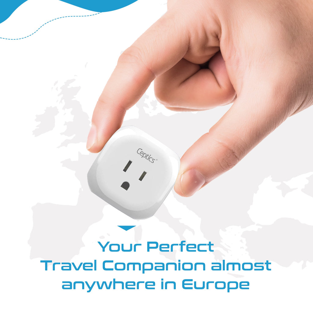 European Travel Plug Adapter - Type C - 5 in 1 - Ultra Compact (PTU-9C) Ceptics
