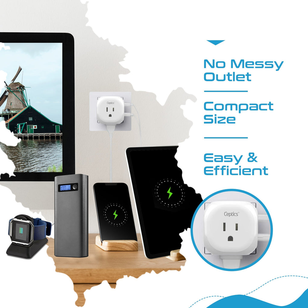 European Travel Plug Adapter - Type C - 5 in 1 - Ultra Compact (PTU-9C) Ceptics