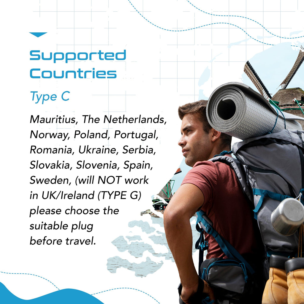 European Travel Plug Adapter - Type C - 5 in 1 - Ultra Compact (PTU-9C) Ceptics