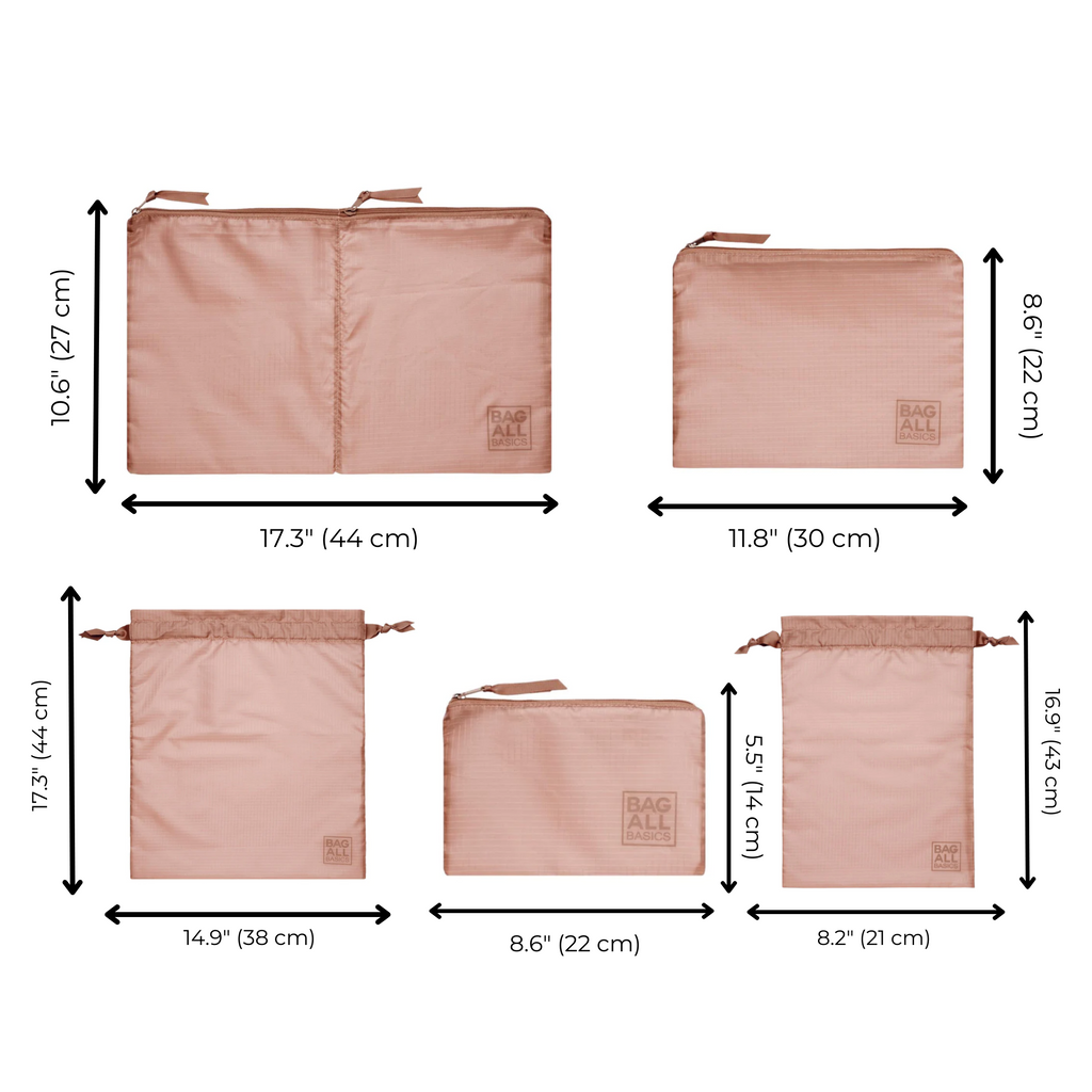 Packing Bags Set in Recycled Nylon, 5-pack, Pink/Blush Bag-all