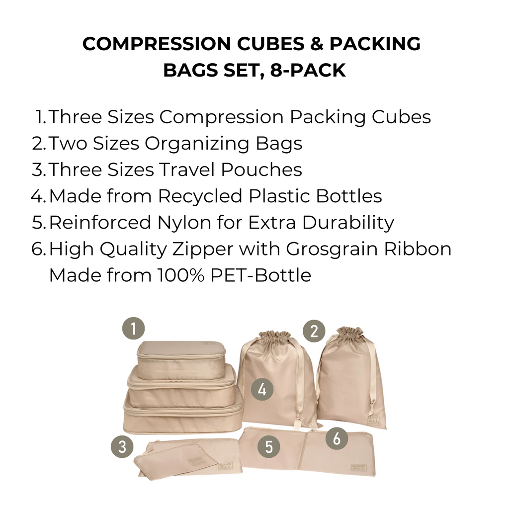 Compression Cubes & Packing Bags Set, 8-pack, Taupe Bag-all