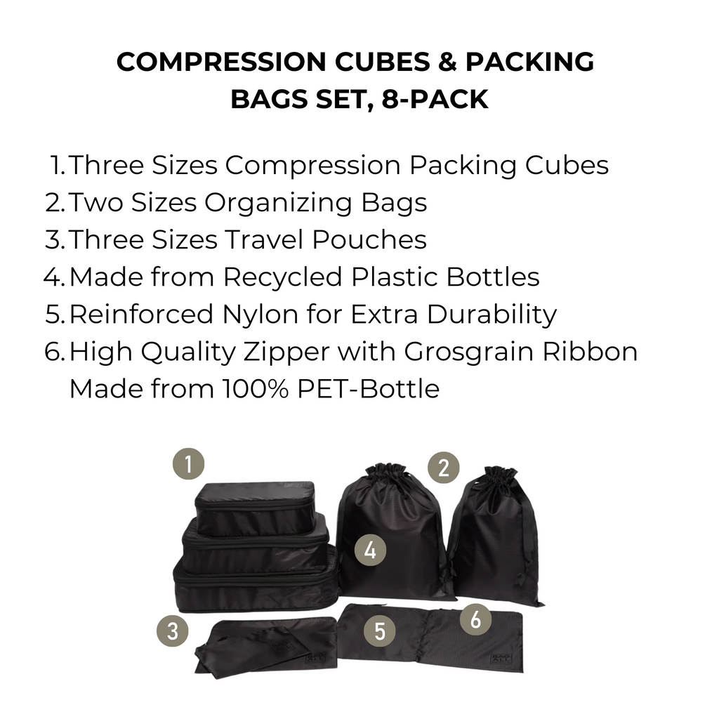 Compression Cubes & Packing Bags Set, 8-pack, Black Bag-all