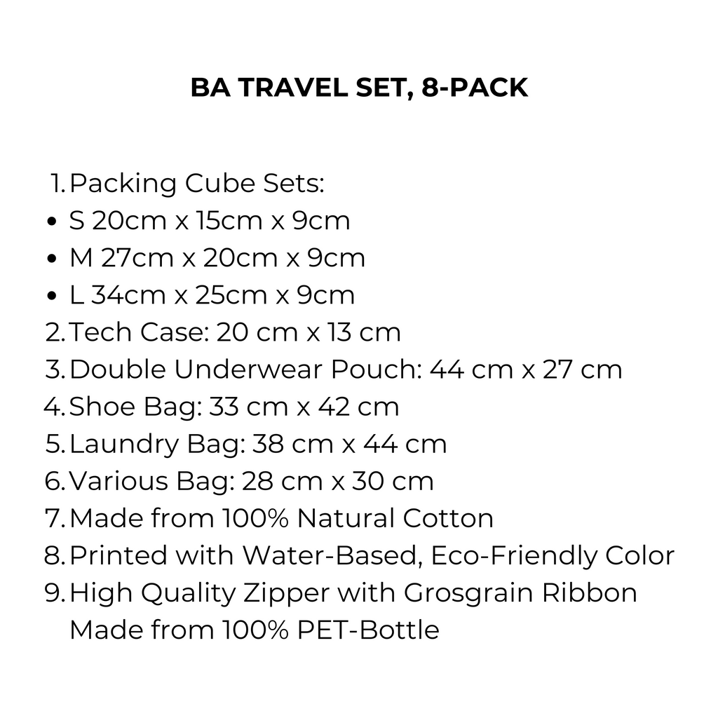 BA Travel Set, 8-pack Cream Bag-all