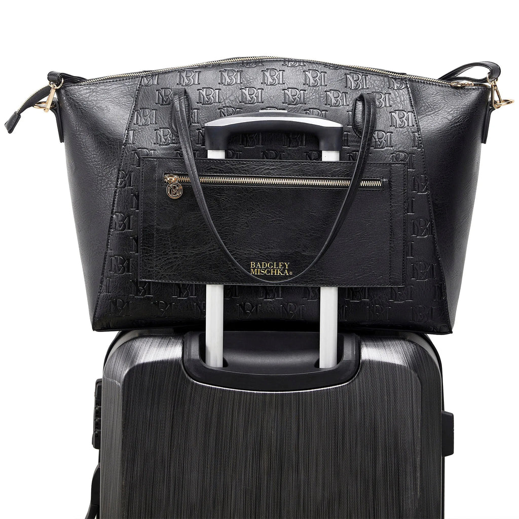 Caroline Vegan Leather Monogram Weekender Duffel Bag Travellty