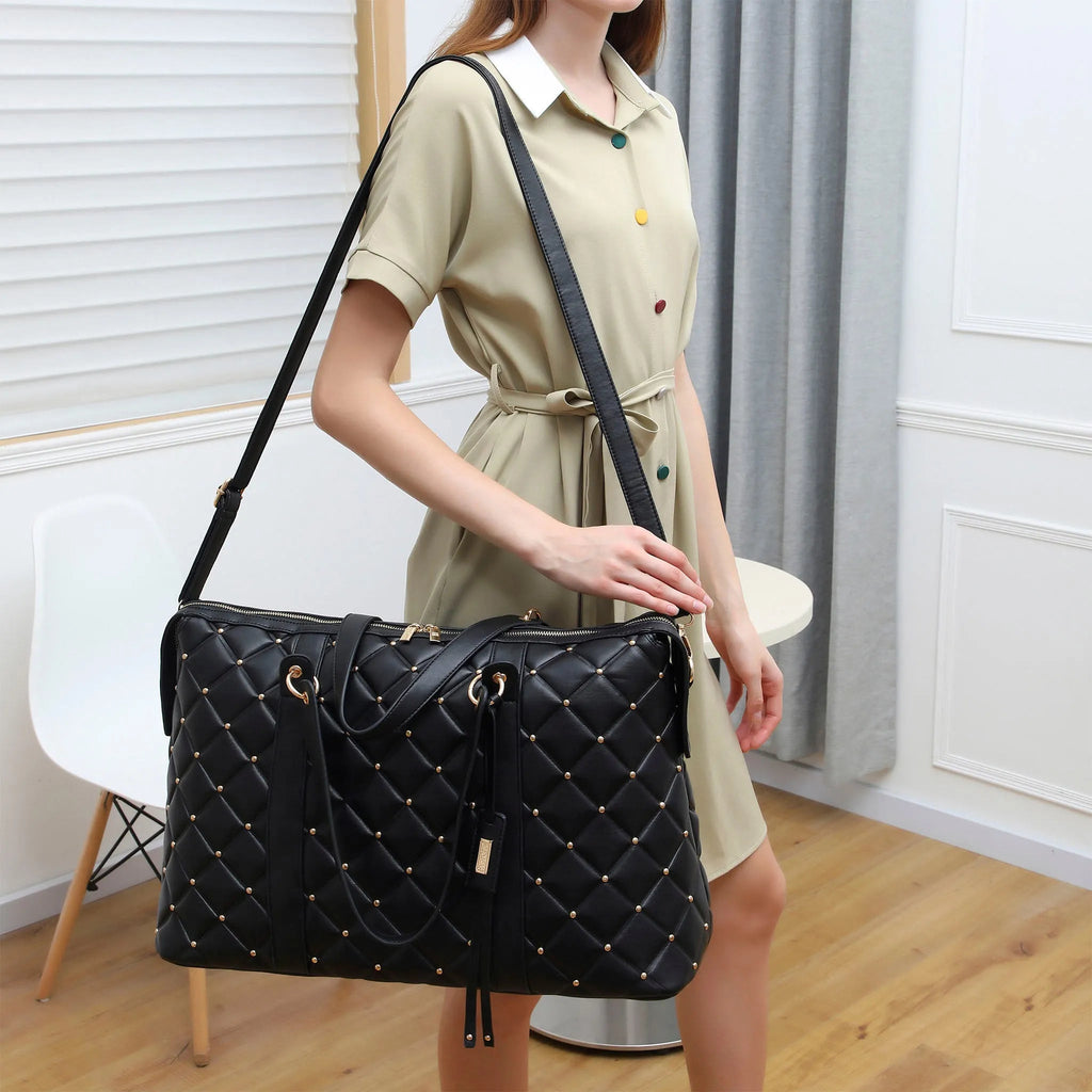 Diamond Quilted Vegan Leather Weekender Tote Bag Travellty