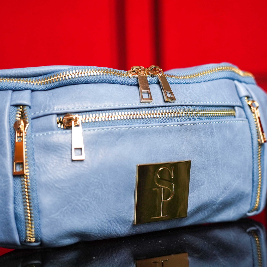Baby Blue Leather Sling Bag Sole Premise