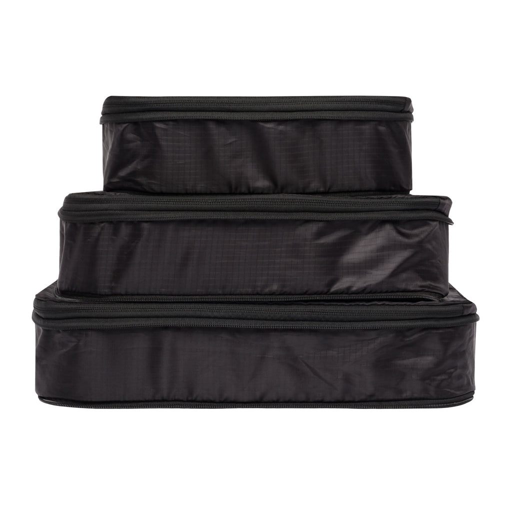 Re-cycled and Reinforced Nylon Compression Packing Cubes, 3-pack Black Bag-all