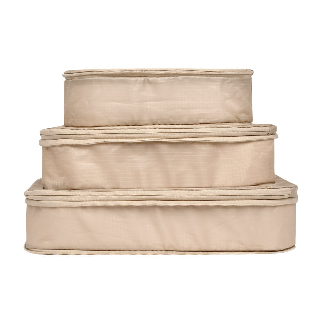 Re-cycled and Reinforced Nylon Compression Packing Cubes, 3-pack Taupe Bag-all
