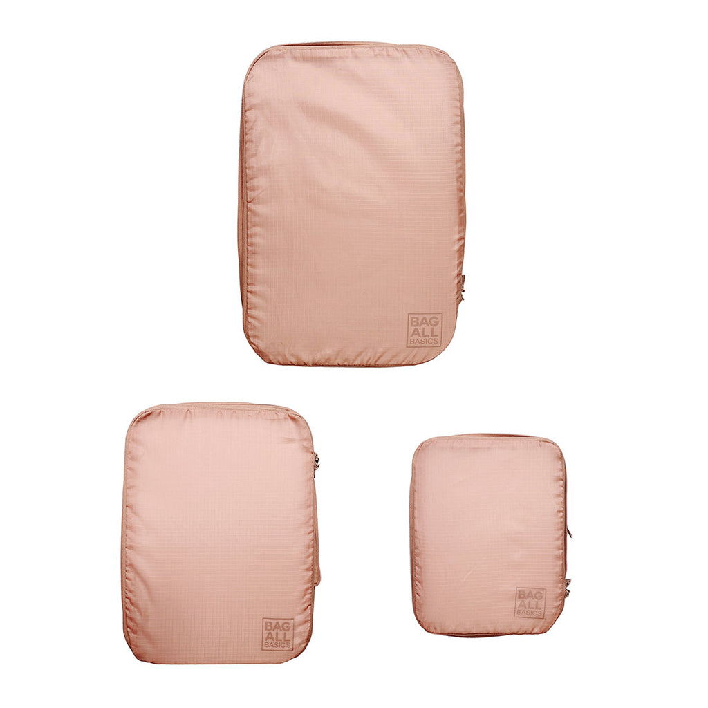 Re-cycled and Reinforced Nylon Compression Packing Cubes, 3-pack Pink/Blush Bag-all