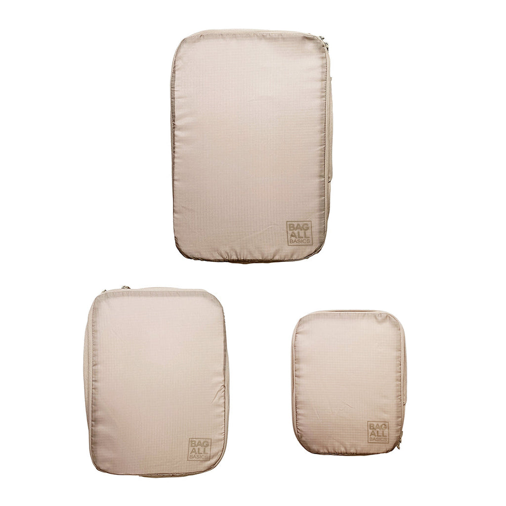 Re-cycled and Reinforced Nylon Compression Packing Cubes, 3-pack Taupe Bag-all