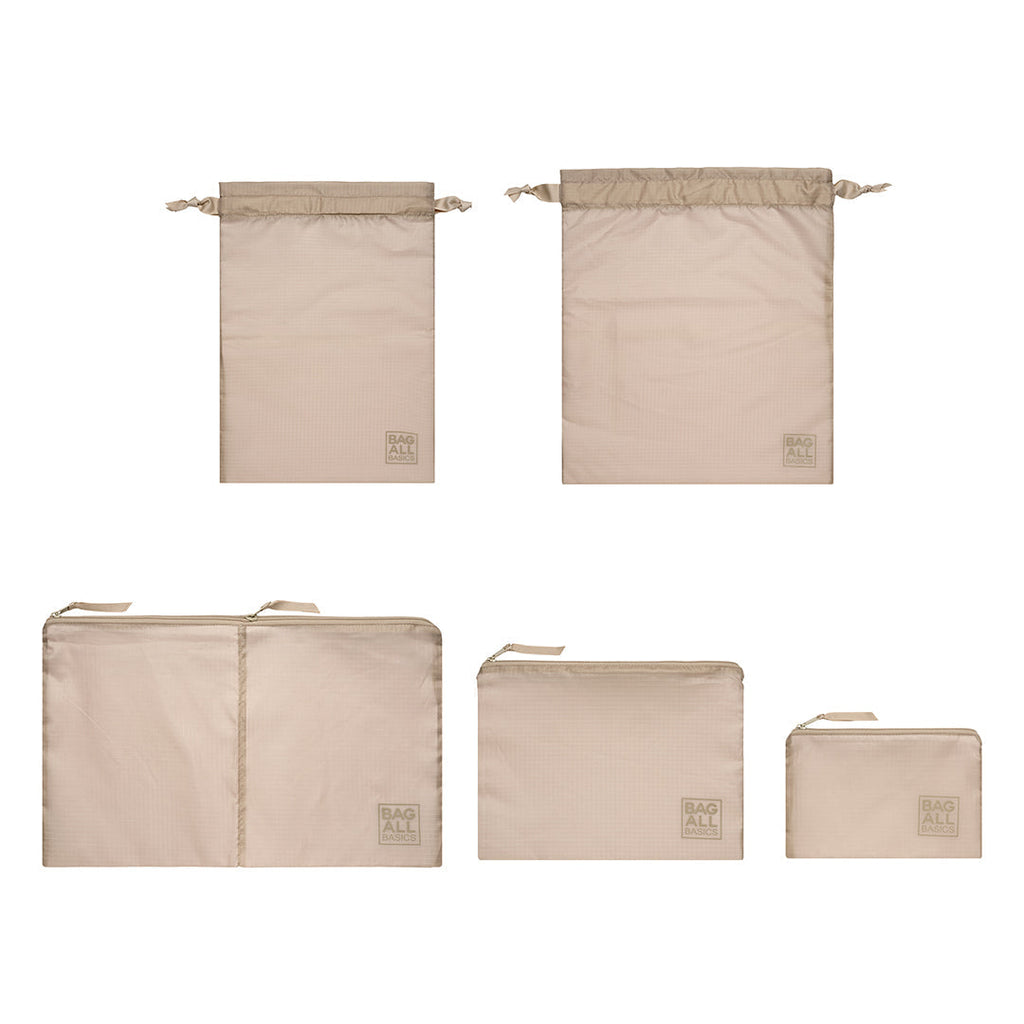 Packing Bags Set in Recycled Nylon, 5-pack, Taupe Bag-all
