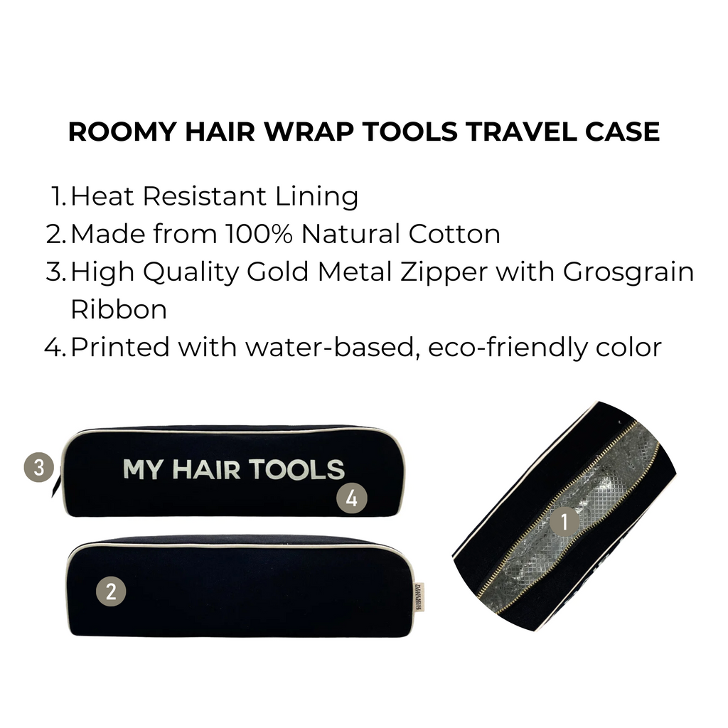 Roomy Hair Wrap Tools Travel Case, Black Bag-all