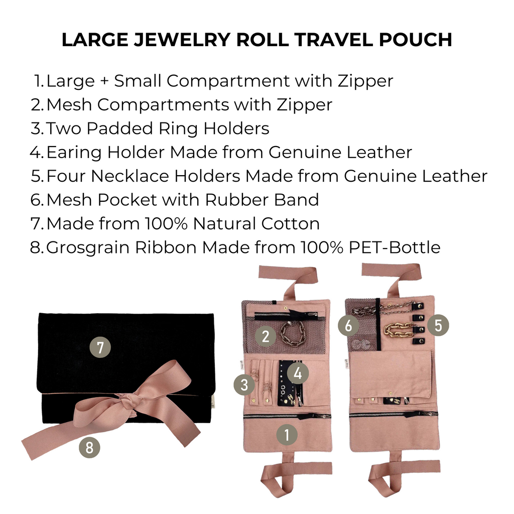 Large Jewelry Roll, Travel Pouch, Black Bag-all