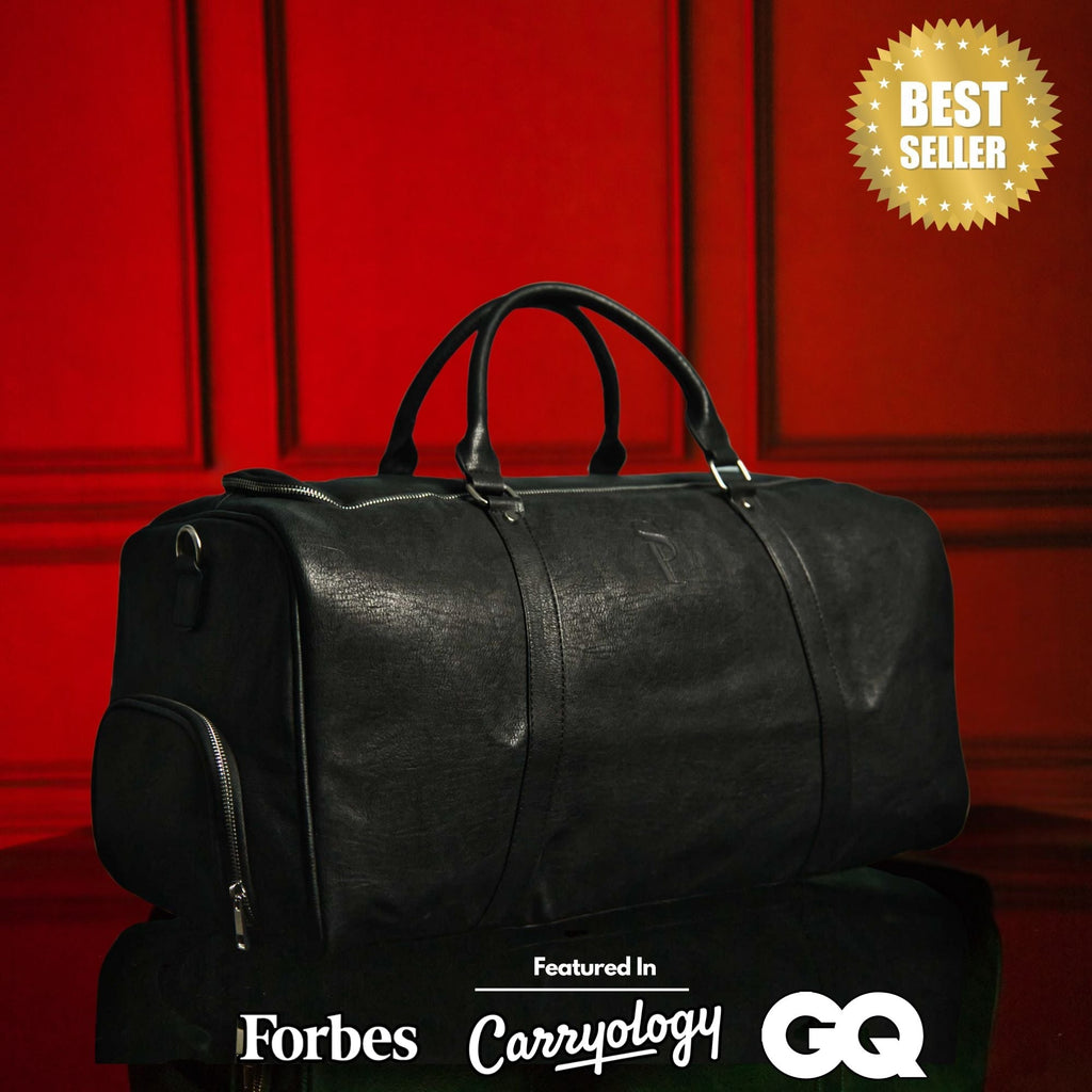 Black Leather Roller Bag Set Sole Premise